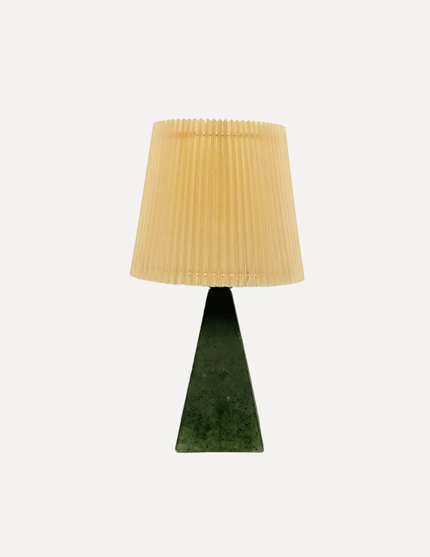 Mid-Century Modern Green Stone Table Lamp with Pleated Shade