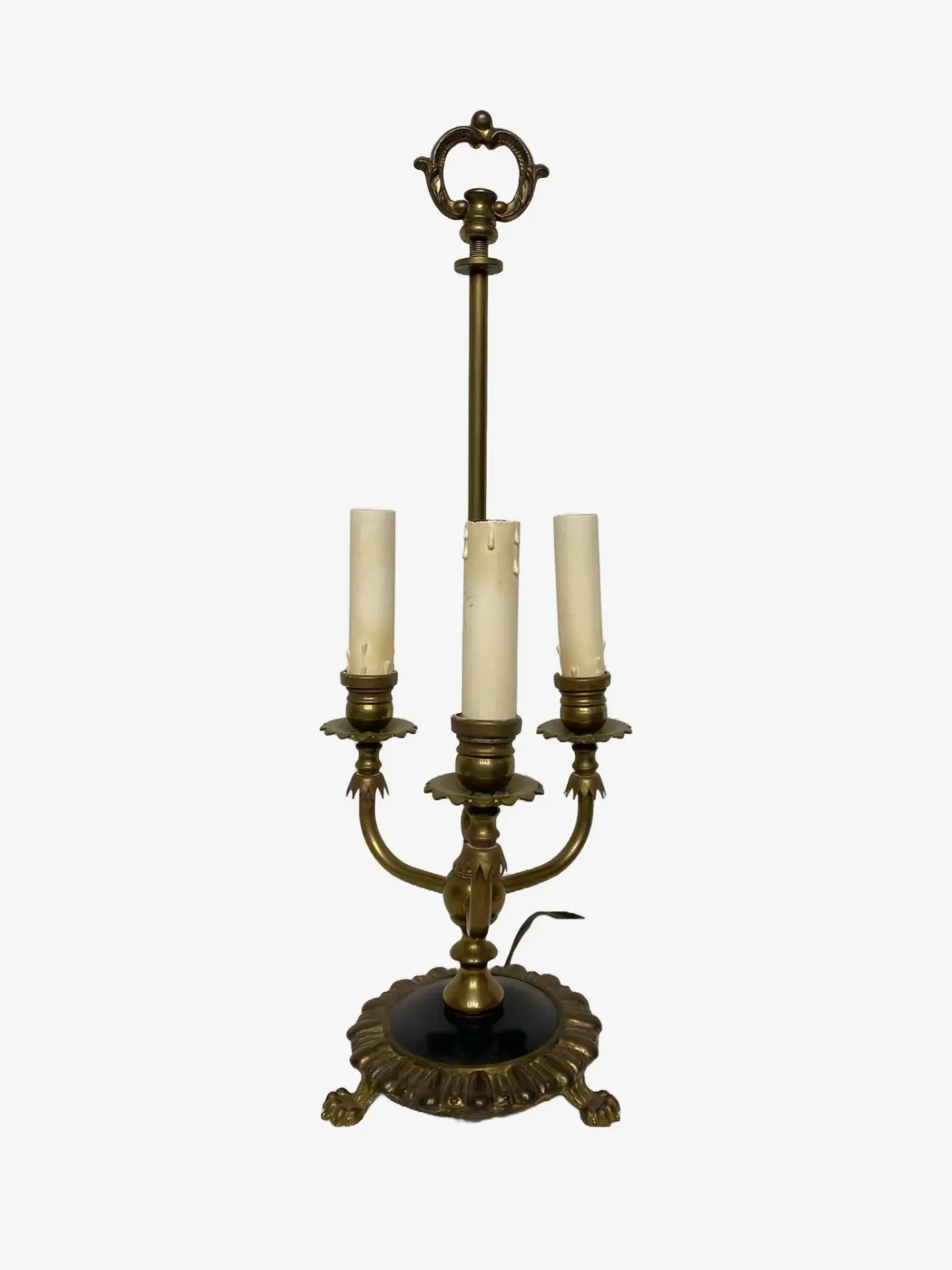 Antique Brass Three-Arm Candelabra with Decorative Handle