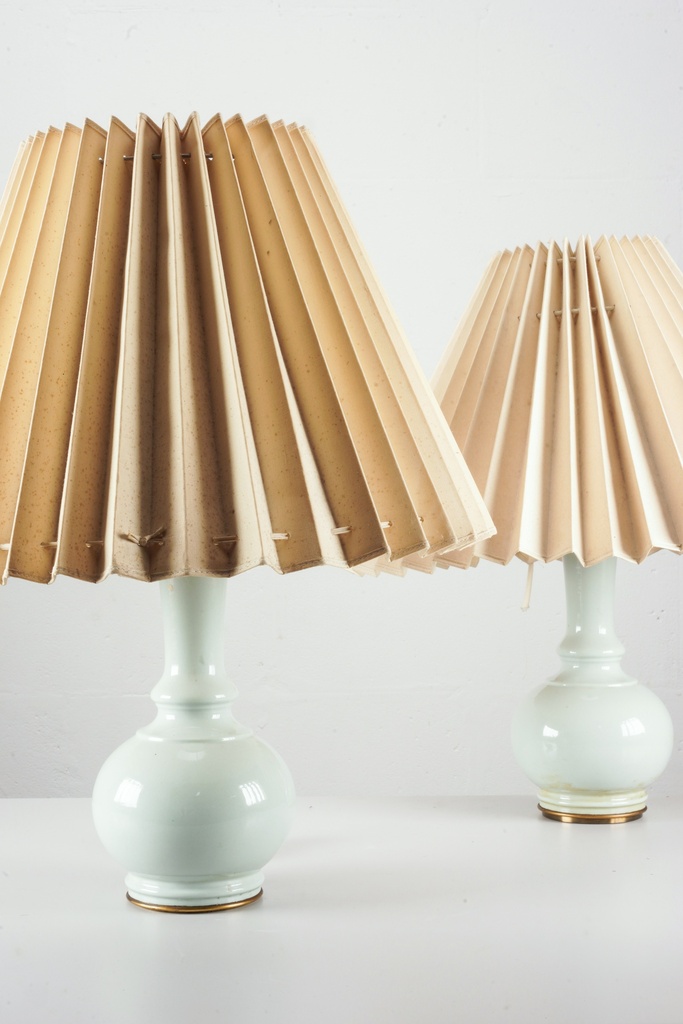 Vintage Pleated Table Lamps with Porcelain Bases