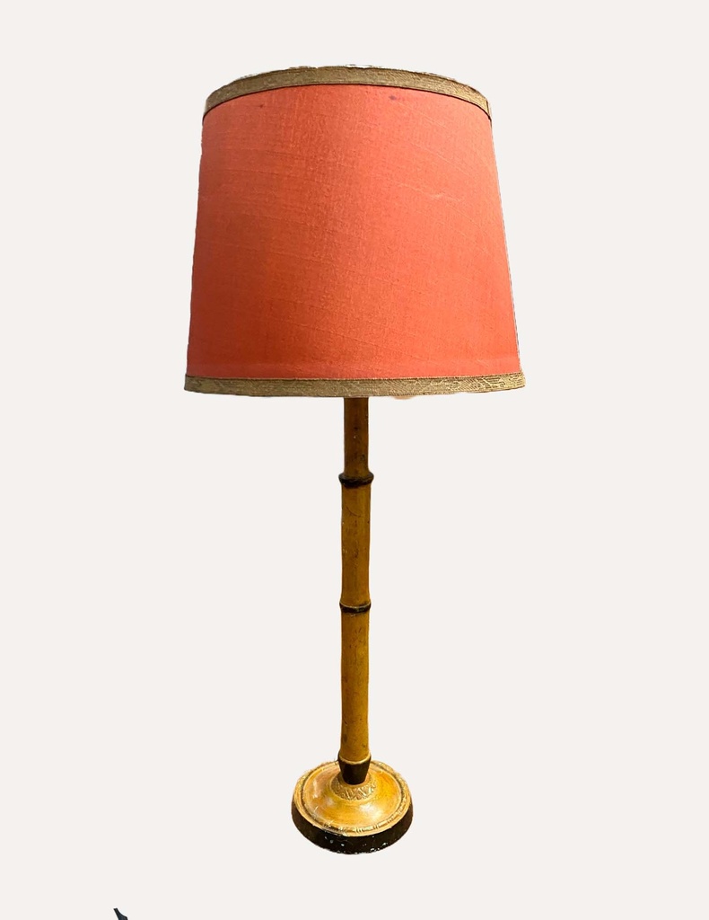 Vintage Bamboo Table Lamp with Coral Shade