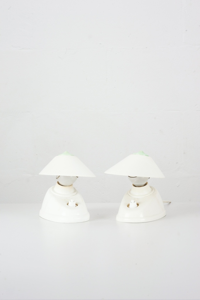 Vintage White Art Deco Bedside Lamps Pair