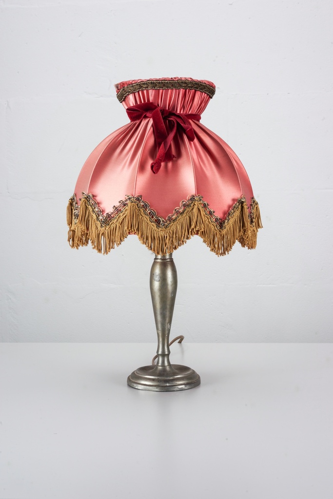 Victorian Pink Satin Table Lamp with Fringe Detail