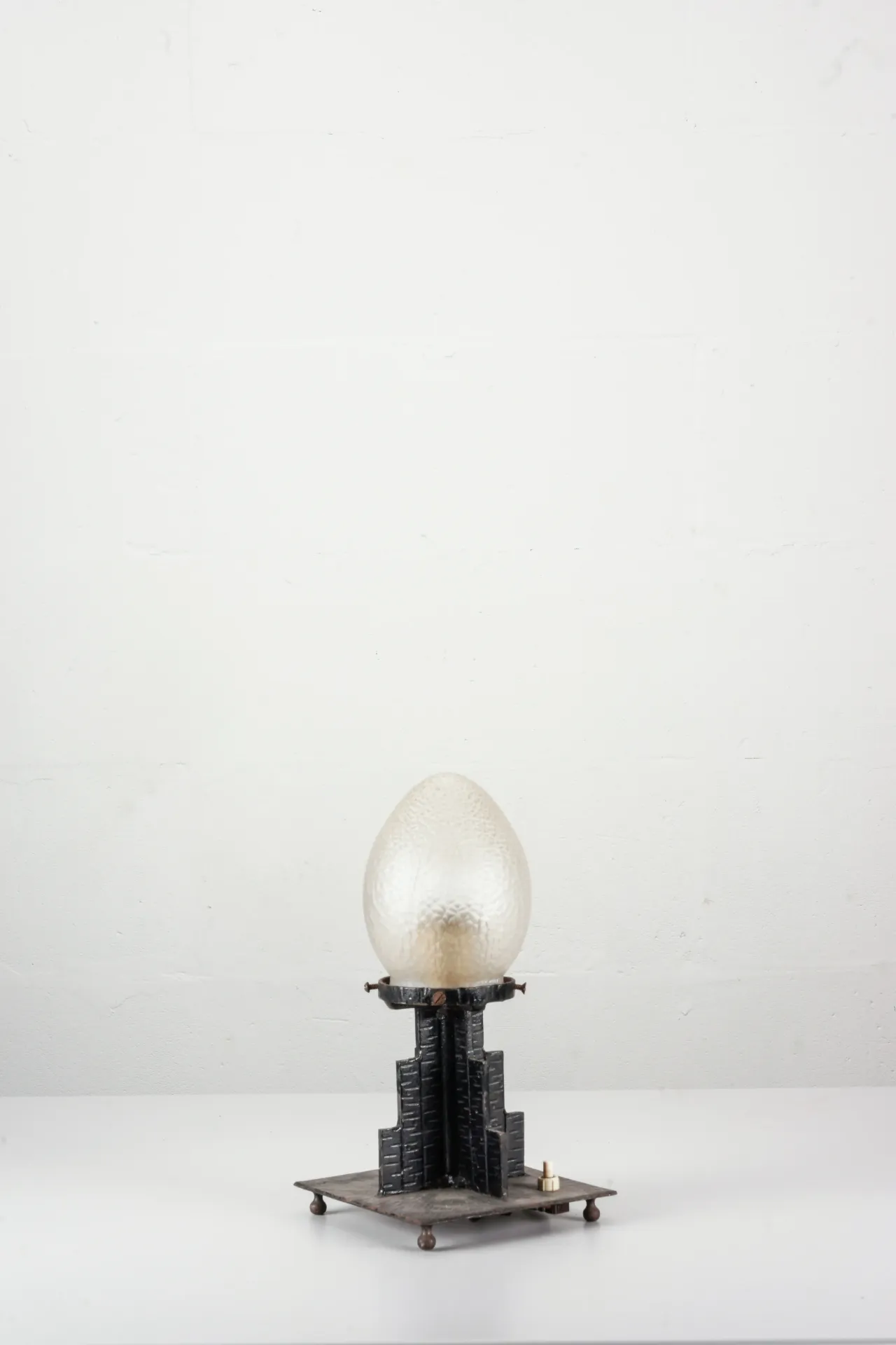 Industrial Art Deco Egg Lamp on Stepped Base