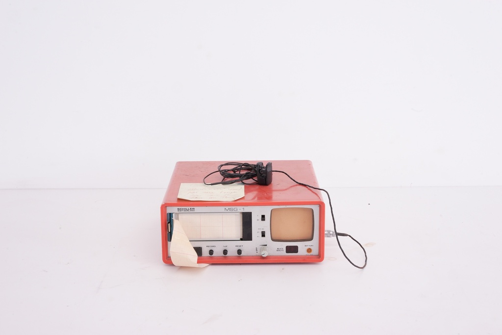 Vintage Red Medical ECG Monitor Device with Headphones