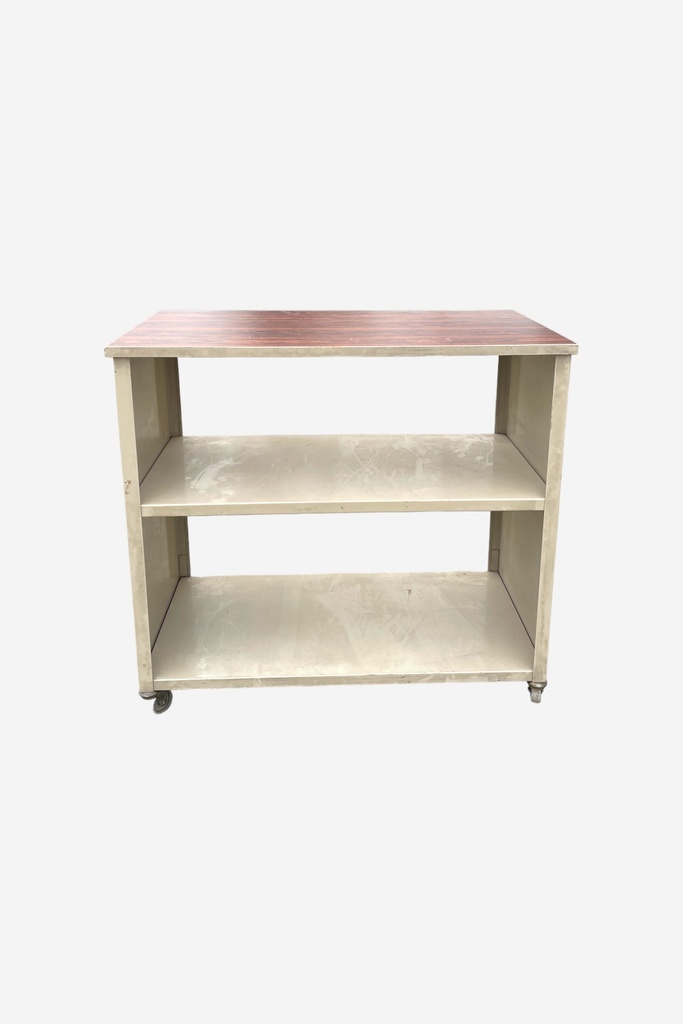 Industrial Rolling Utility Table with Wood Grain Top