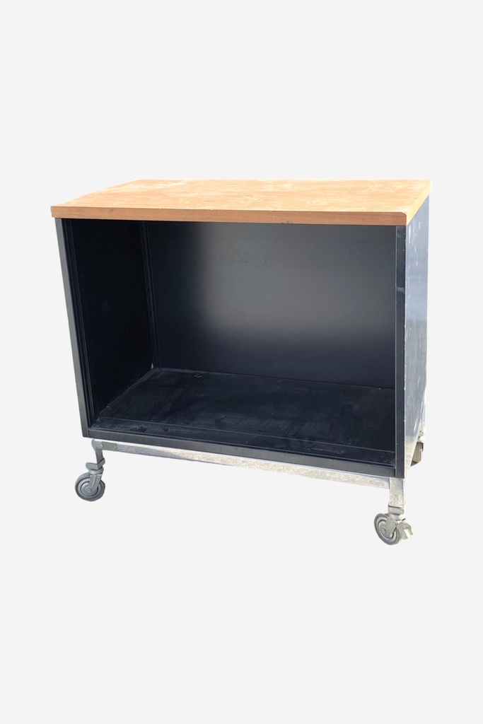Industrial Rolling Storage Cart with Wood Top