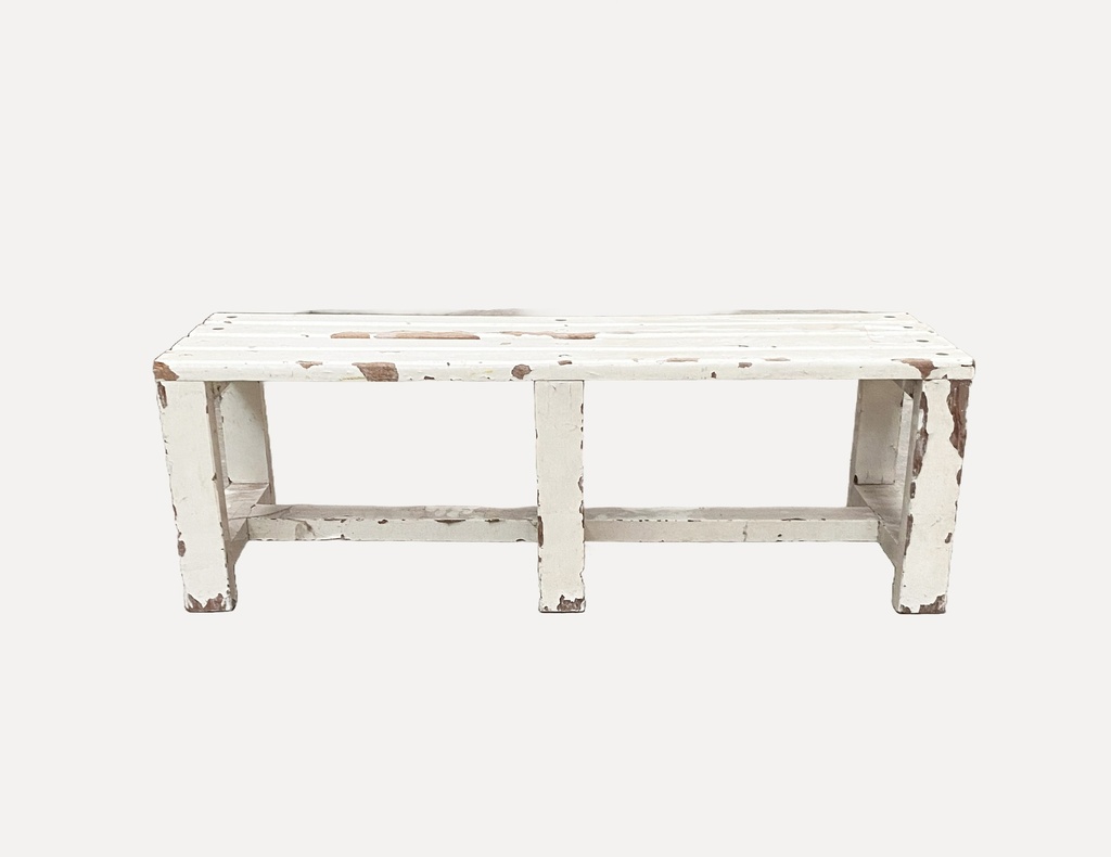 Distressed White Wooden Bench