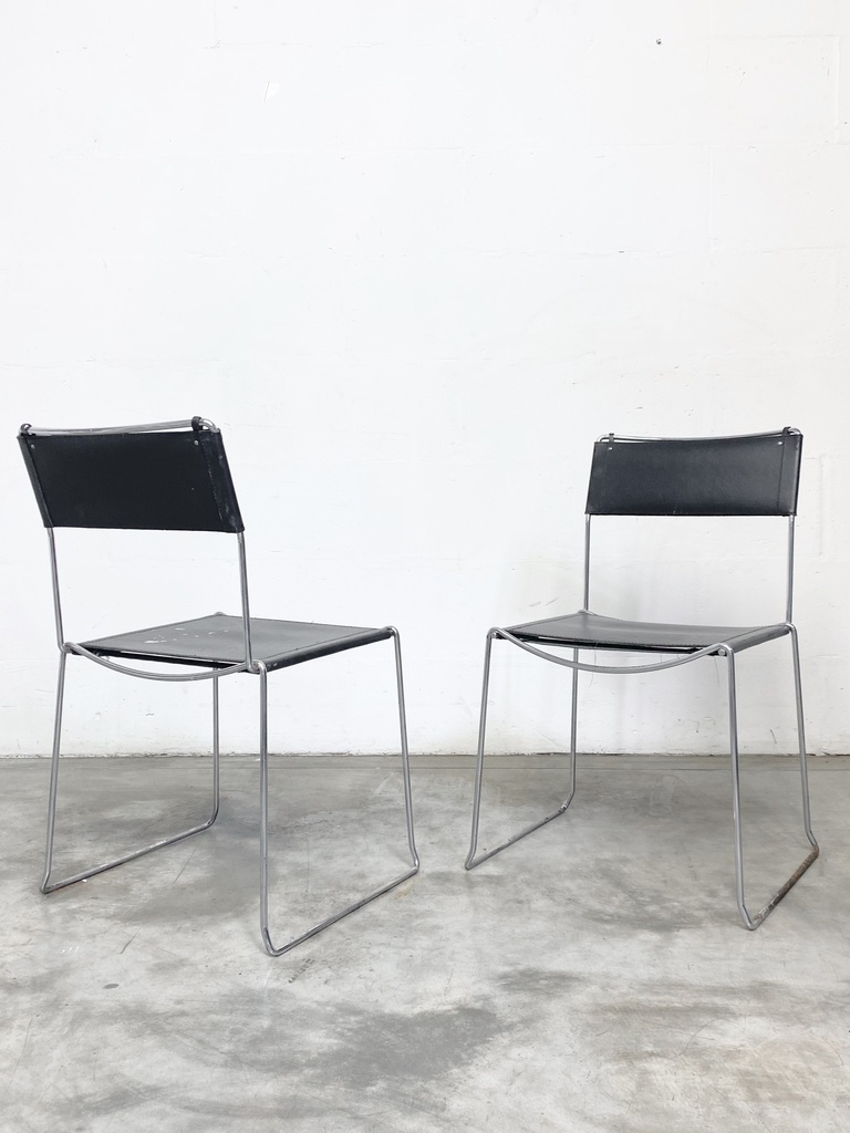 Industrial Modern Black Sling Chairs with Chrome Frames