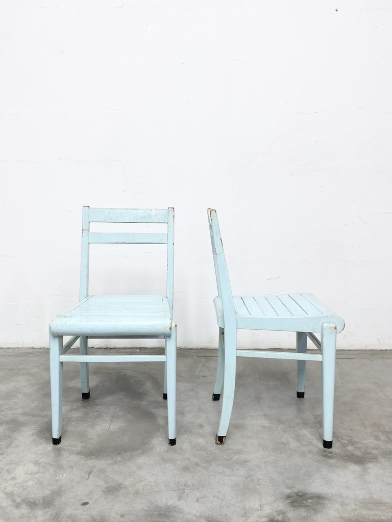 Vintage Powder Blue Slat-Back Chairs