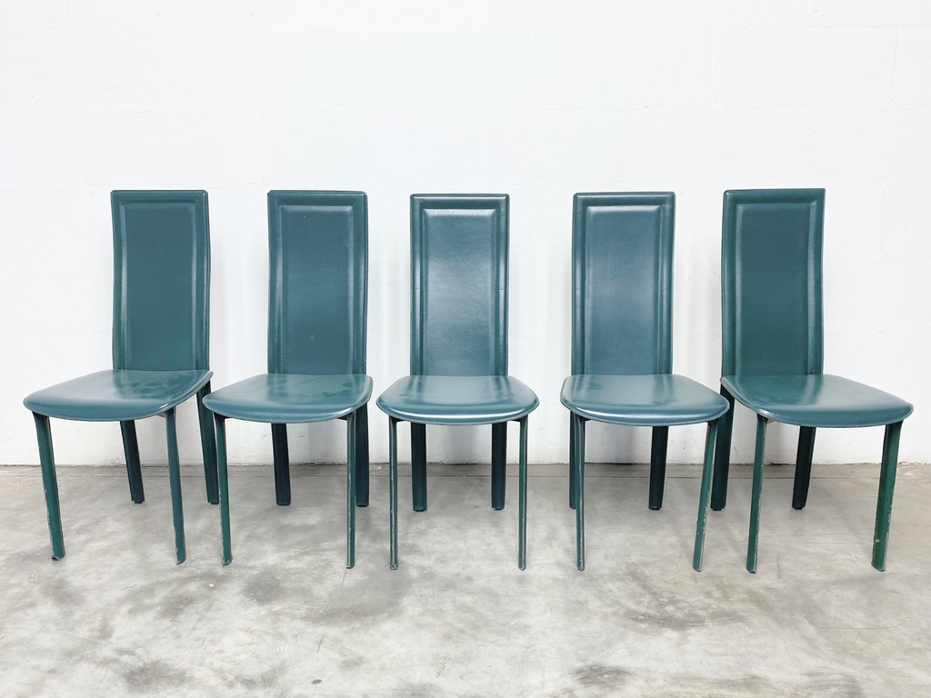 Set of Five Modern Teal High-Back Dining Chairs