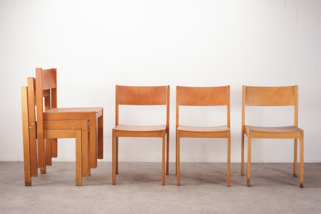 Mid-Century Modern Stackable Wooden Dining Chairs Set