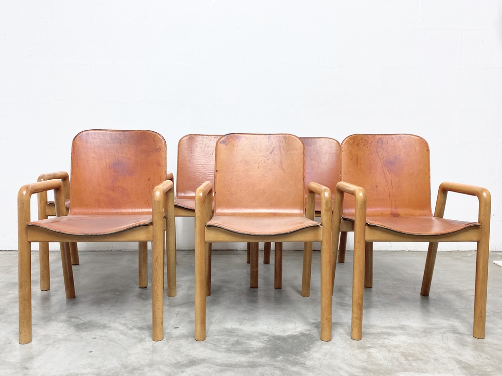 Vintage Leather Dining Chair with Wooden Frame
