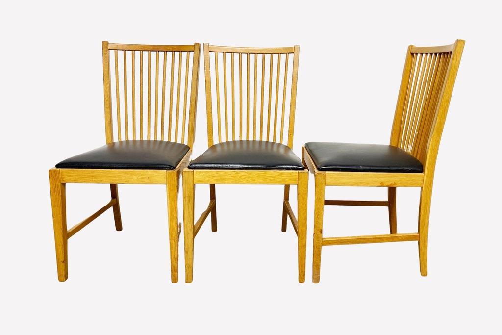 Oak Dining Chairs with Black Faux Leather Seats