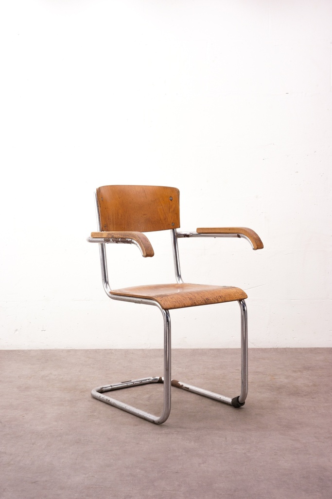 Vintage Cantilever Armchair with Wood and Chrome