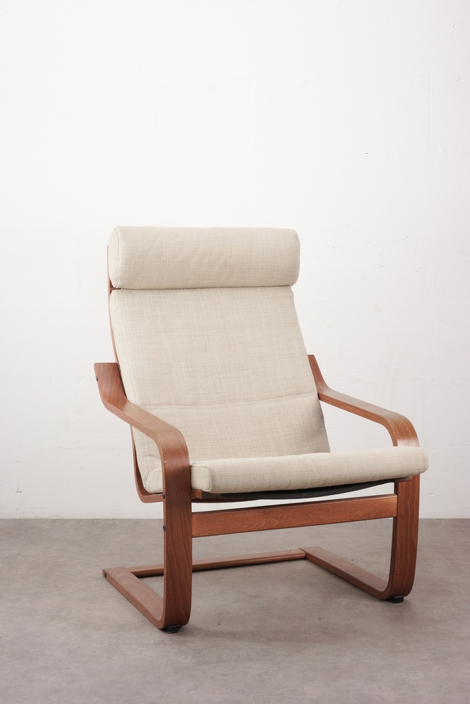 Mid-Century Modern Bentwood Lounge Chair with Beige Upholstery