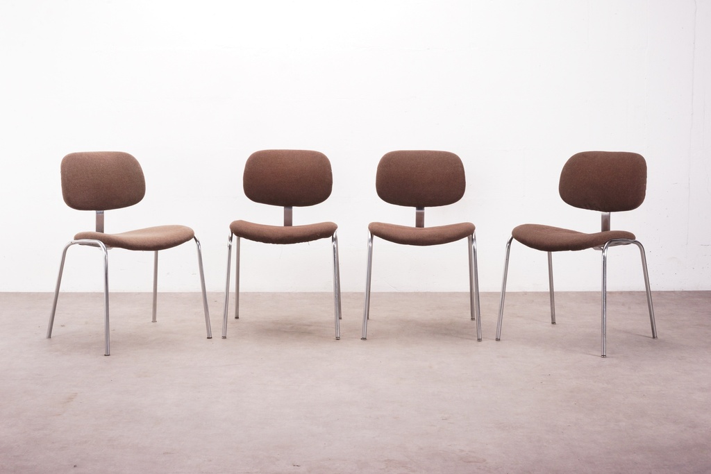 Mid-Century Modern Brown Upholstered Conference Chairs with Chrome Legs (Set of 4)