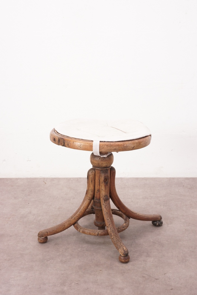 Antique Wooden Piano Stool with Upholstered Seat