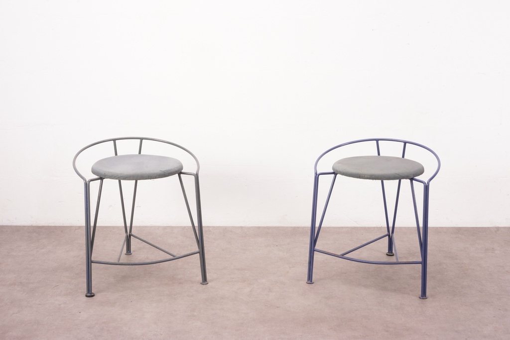 Industrial Modern Wireframe Stools with Concrete Seats