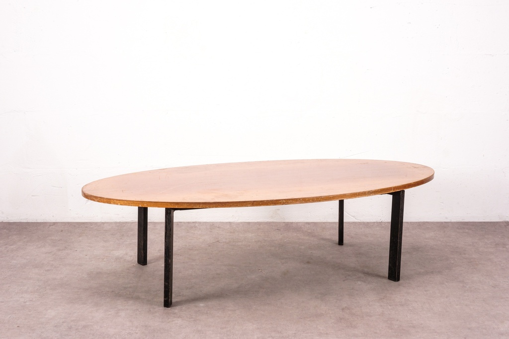 Mid-Century Oval Coffee Table with Black Metal Legs