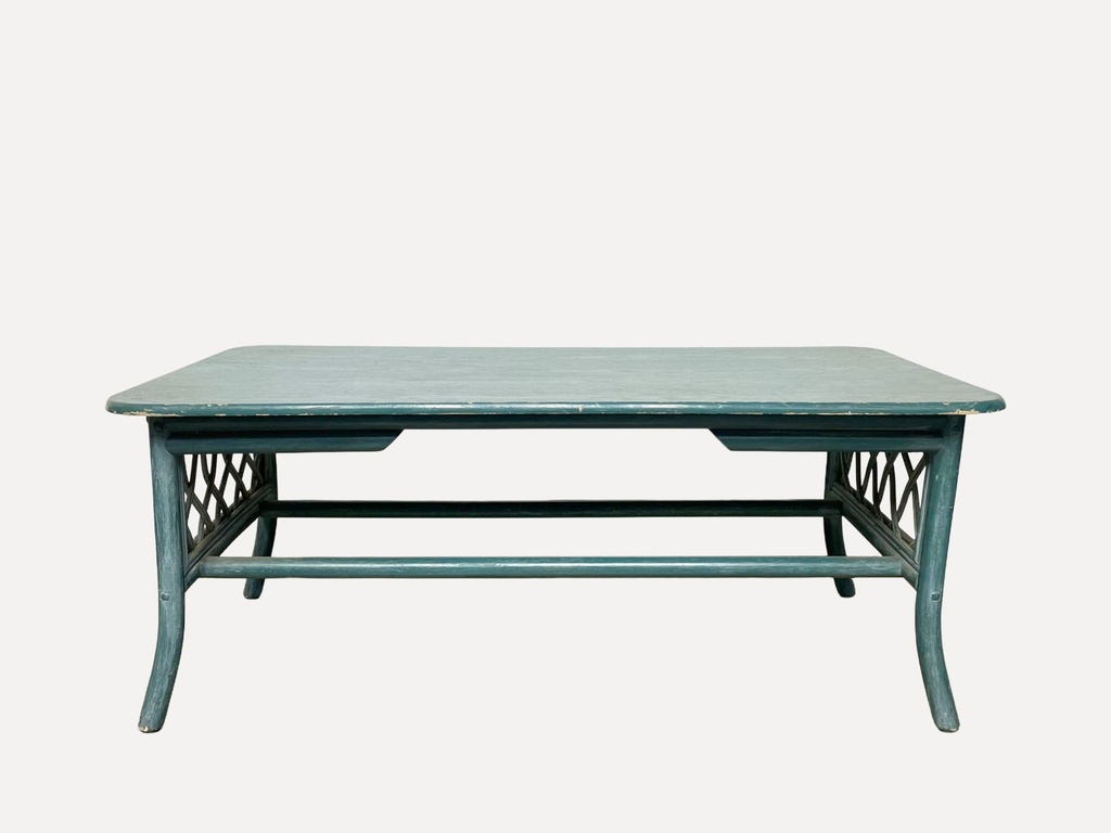 Vintage Teal Rattan Coffee Table