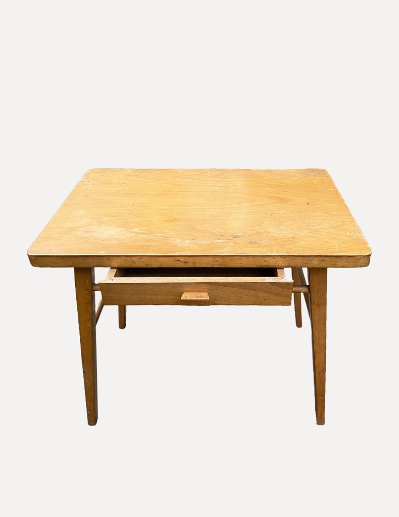 Rustic Wooden Table with Open Drawer