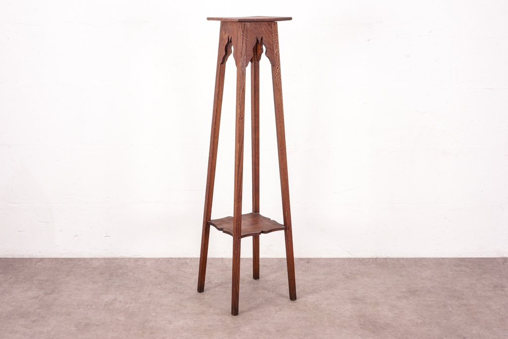 Victorian Gothic Oak Plant Stand with Ornate Cutouts