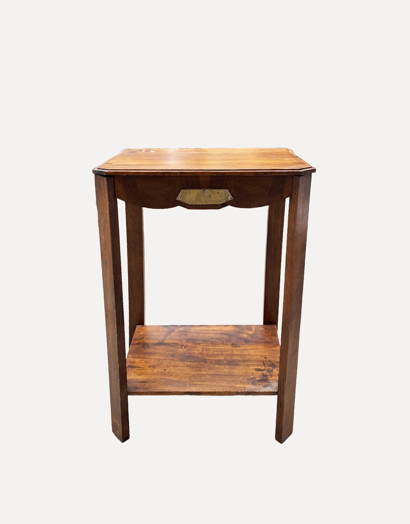 Rustic Wooden Side Table with Brass Label Drawer