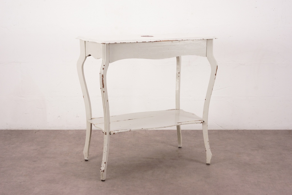 Distressed Ivory Accent Table with Shelf