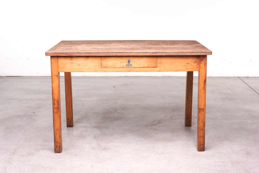 Rustic Wooden Table with Center Drawer