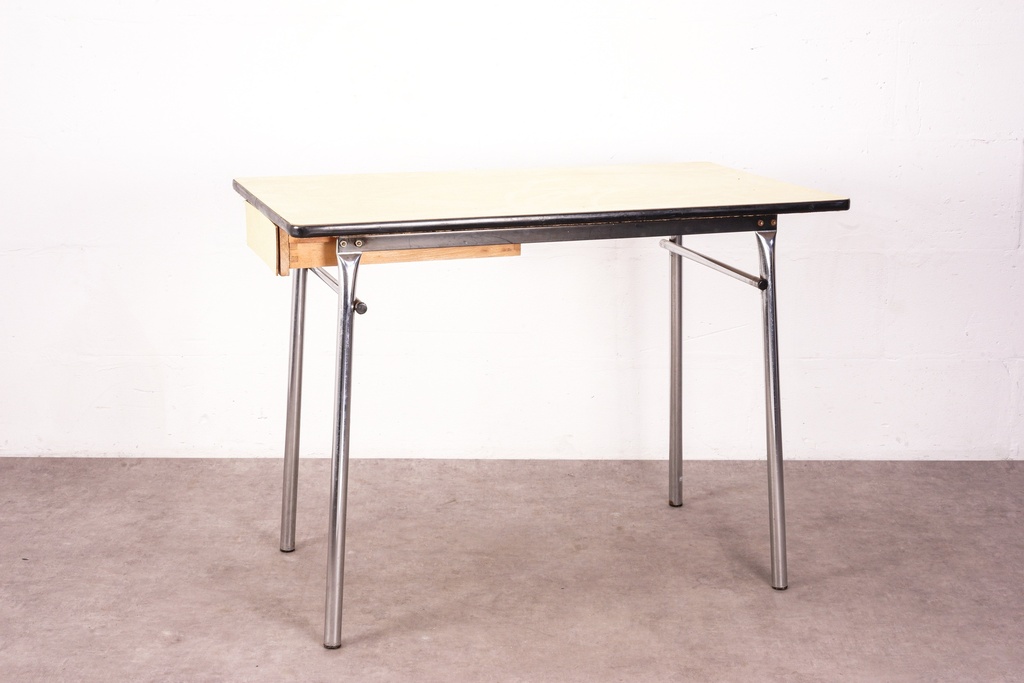 Mid-Century Modern Metal Frame Desk with Single Drawer