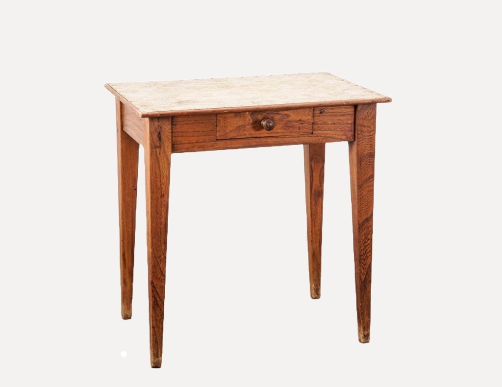 Rustic Wooden Side Table with Distressed Marble Top