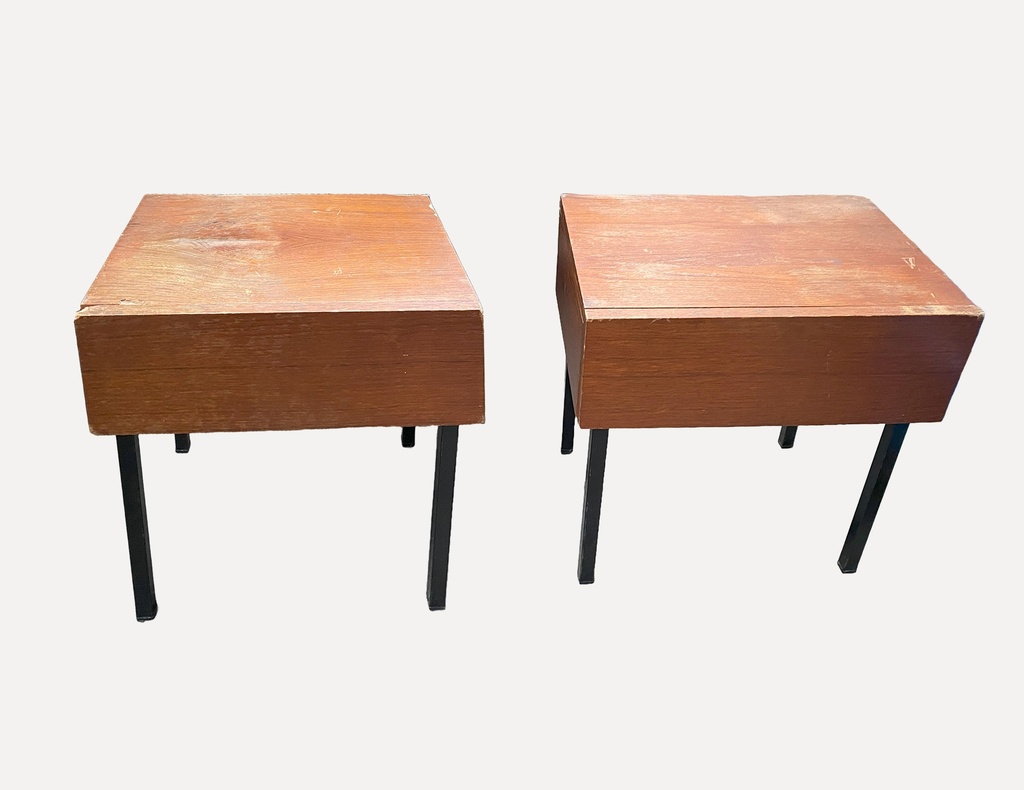 Mid-Century Modern Wooden Nightstands with Metal Legs (Set of 2)