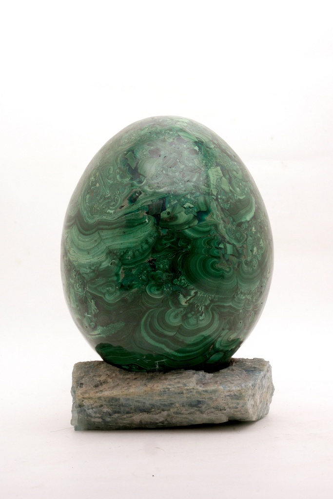 Polished Malachite Egg on Stone Base