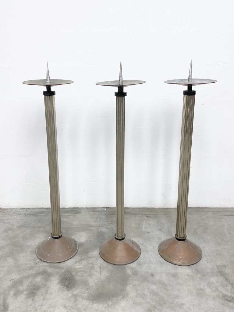 Industrial Metal Spiked Pillar Candle Stands - Set of Three