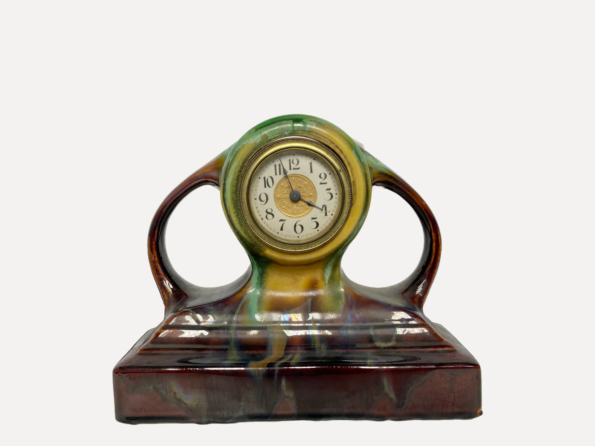 Vintage Ceramic Mantel Clock with Swirled Glaze