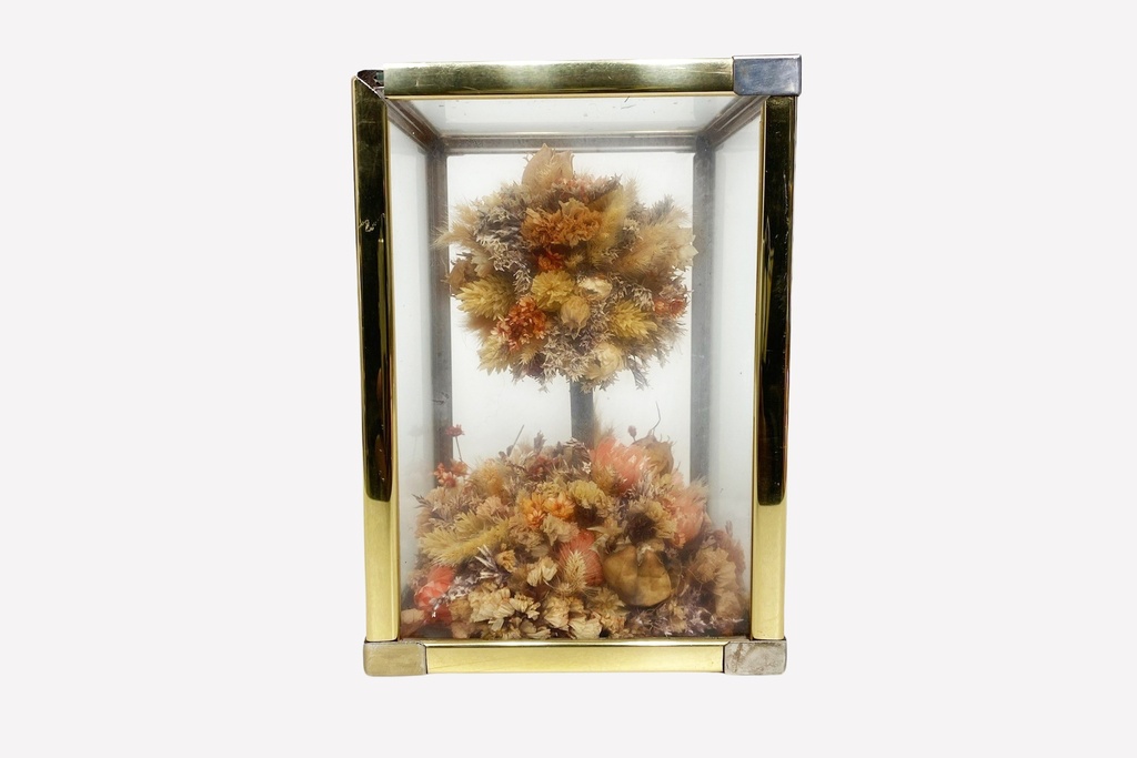 Victorian Dried Flower Display in Glass and Brass Case