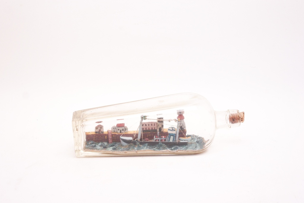Miniature Harbor Scene in Glass Bottle