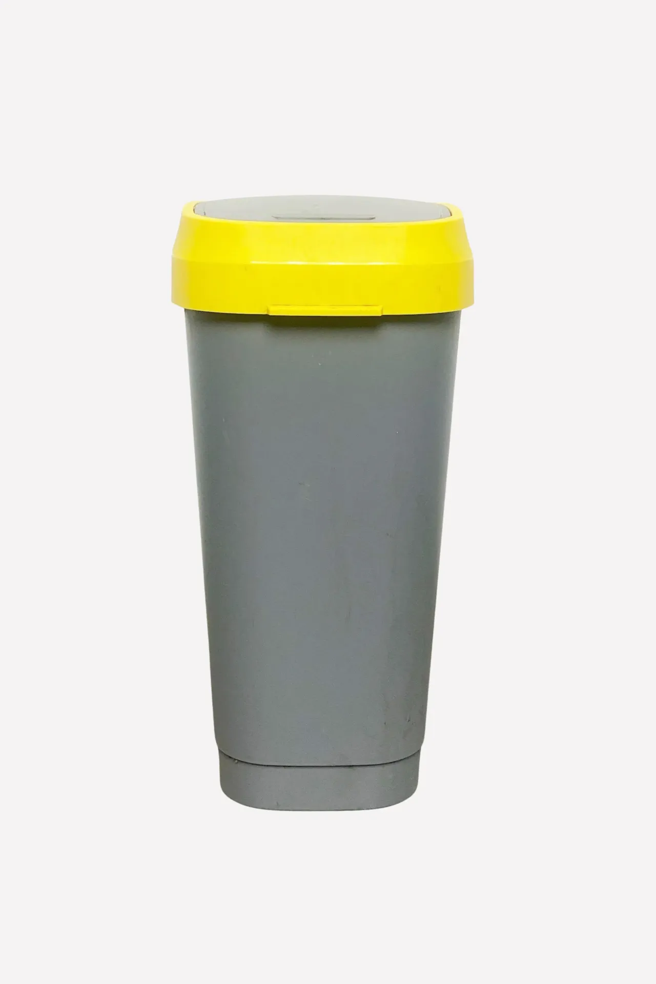 Industrial Grey Trash Bin with Yellow Lid