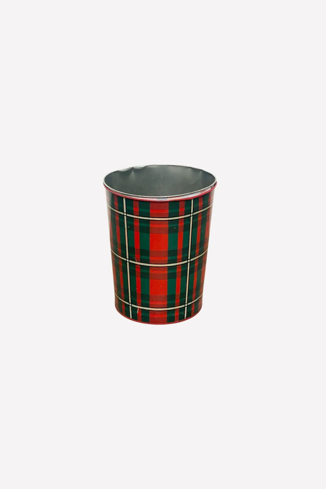 Tartan-Patterned Metal Waste Basket