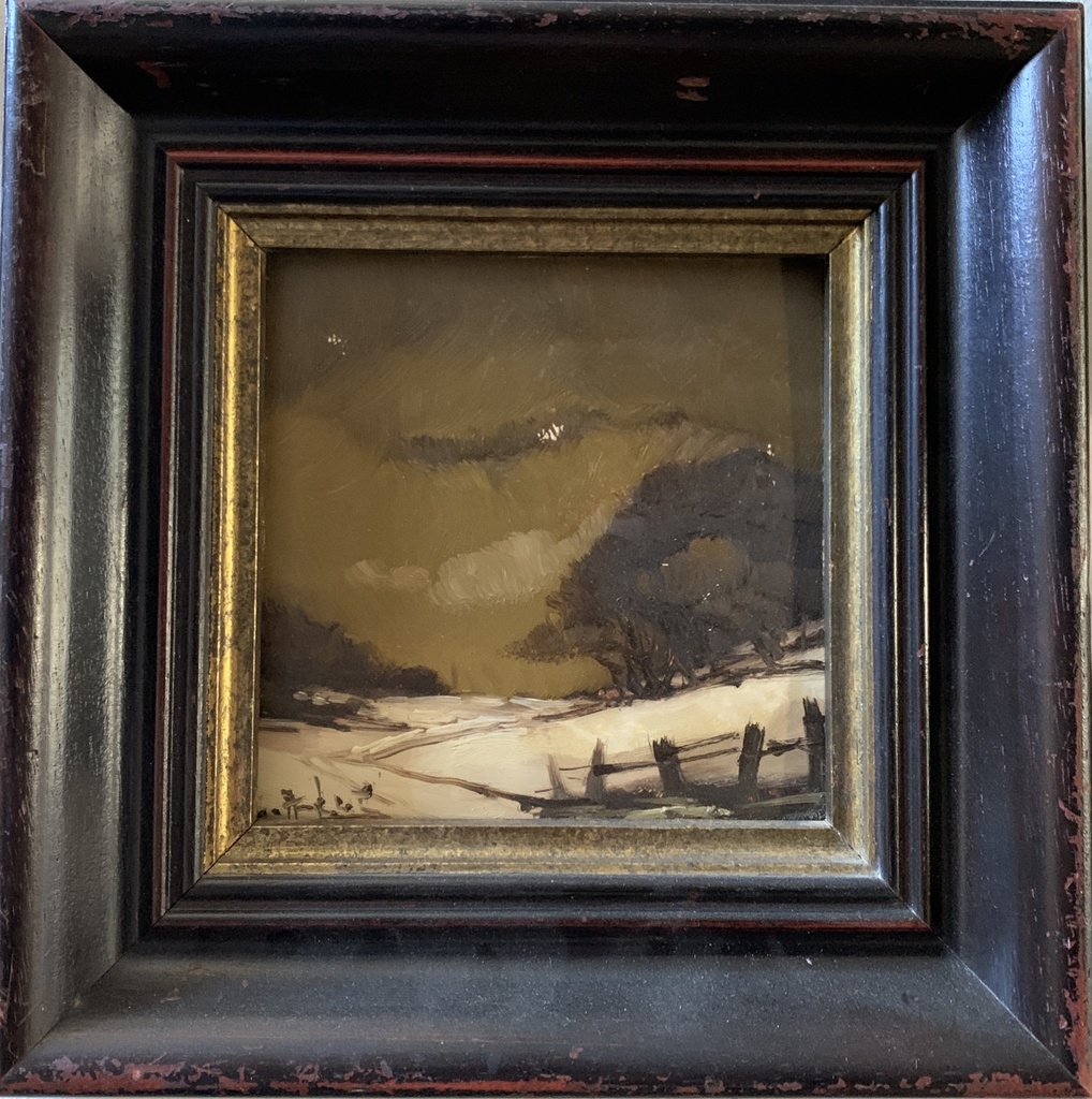 Winter Meadow Landscape in Distressed Black Frame