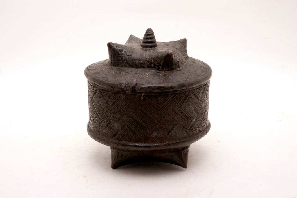 Carved Tribal Lidded Storage Vessel