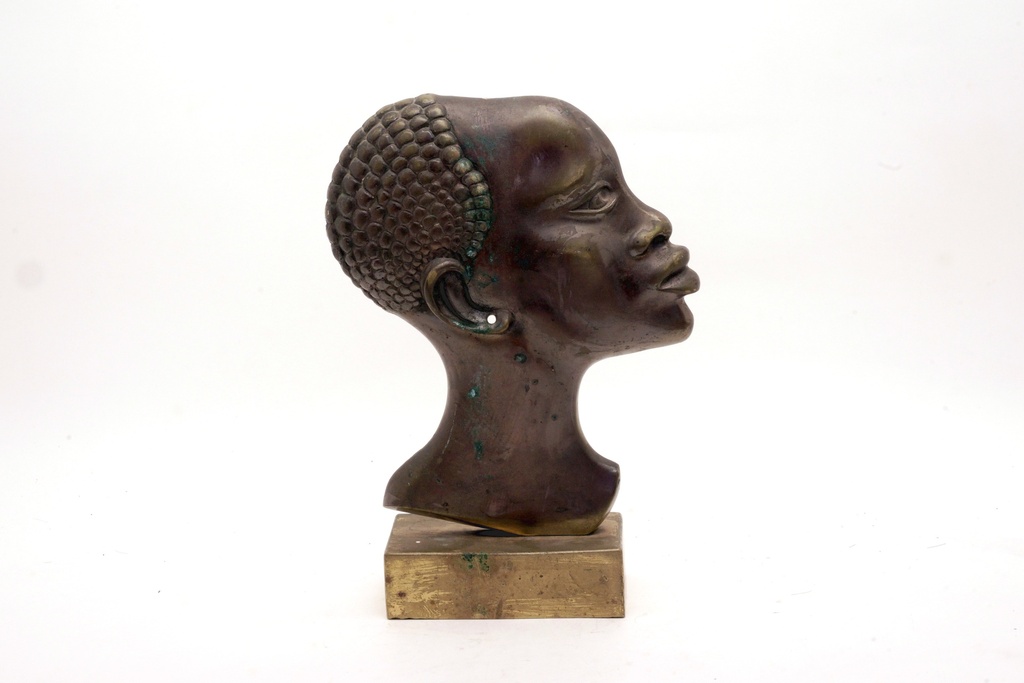Bronze Bust Sculpture with Textured Hair on Brass Base