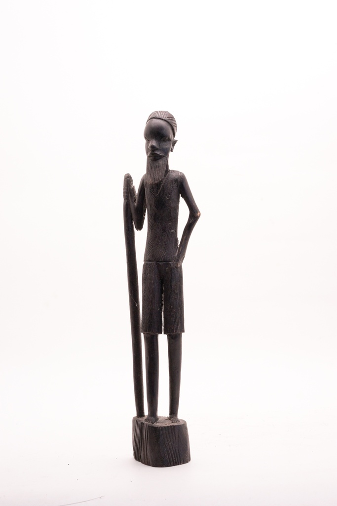 Carved Tribal Elder Statue with Staff