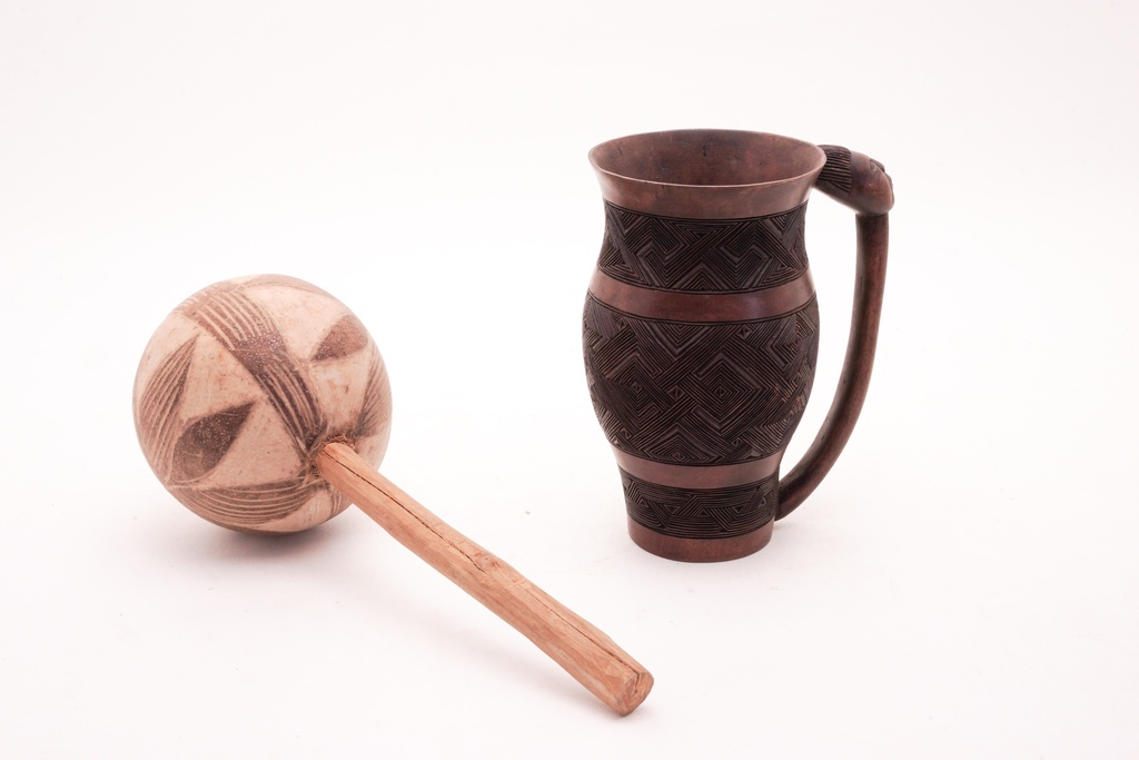Tribal Percussion Instrument and Handcrafted Etched Pitcher Set