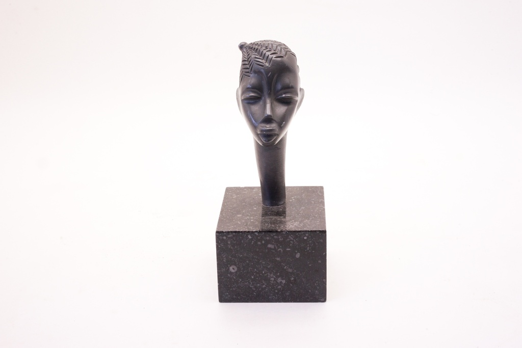Black Stone Bust Sculpture on Marble Base