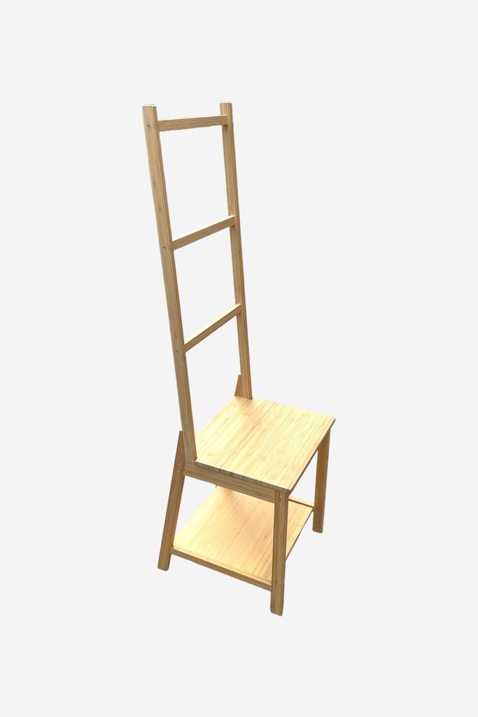 Minimalist Wooden Ladder-Back Chair with Storage Shelf