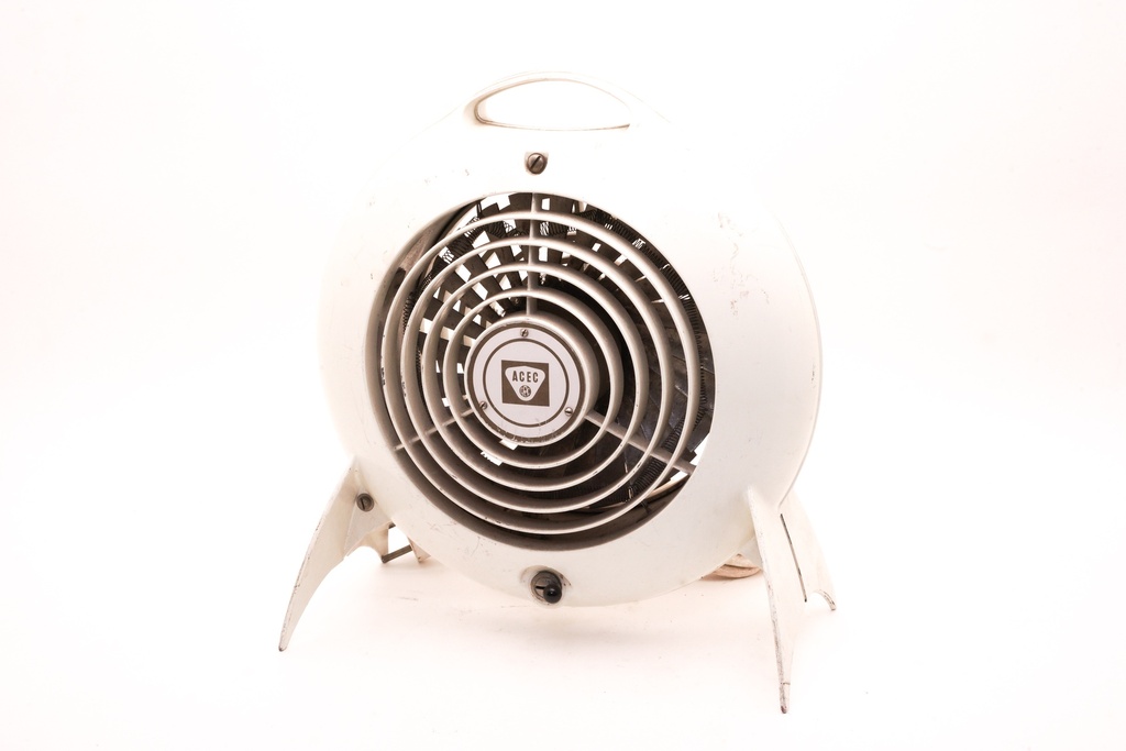 Vintage White Desk Fan with Circular Grille and Handle