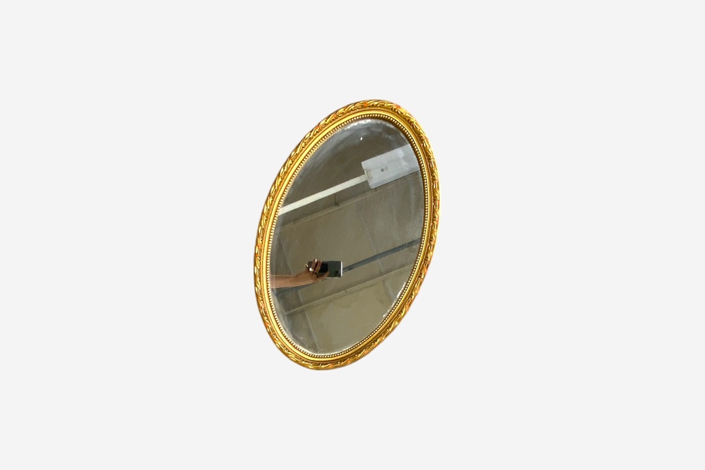 Gold Oval Wall Mirror with Ornate Frame