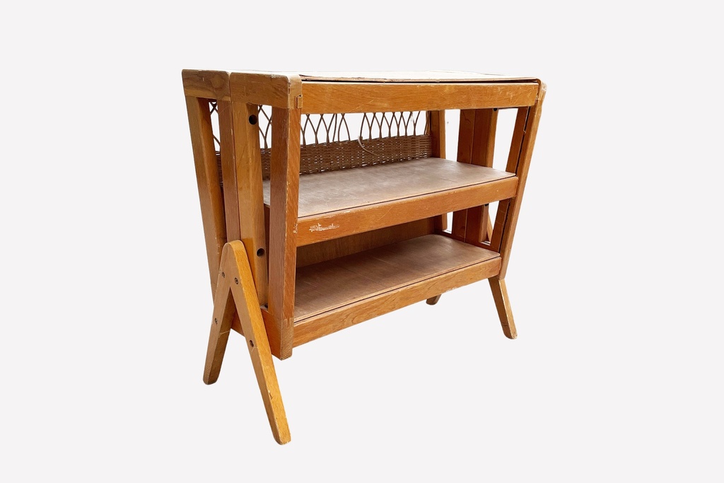 Mid-Century Folding Wooden Magazine Rack with Shelves