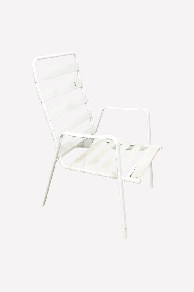 Vintage White Metal Slatted Patio Chair